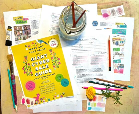 Open now for your FREE Sale Guide, including fab worksheets from art agent Lilla 2 2022 cyber sale guide cover photo 1