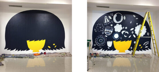 Mural by illustrator Allison Cole 2 Two images of the creation of a mural by illustrator Allison Cole