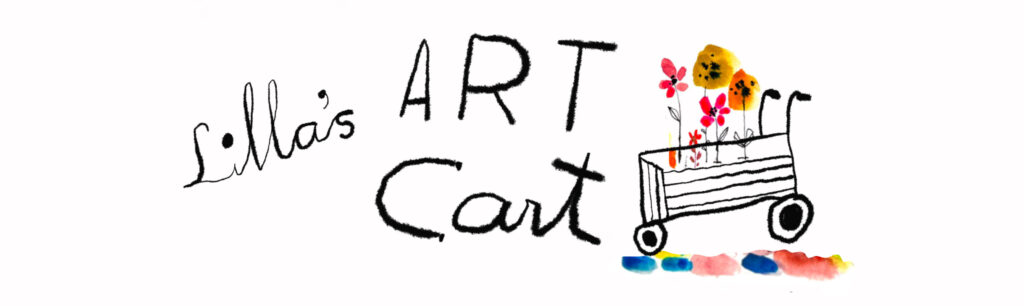 Lilla's Art Cart Logo an illustrated shopping cart filled with flowers