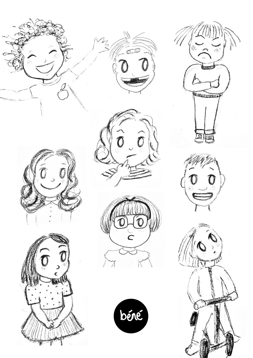 Children's faces by Benedicte Galichet showing different emotions