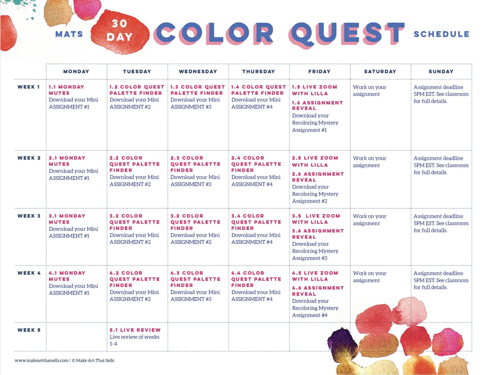Color Quest schedule