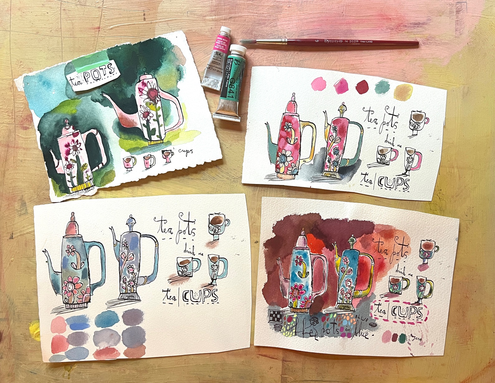 color quest teapots x4