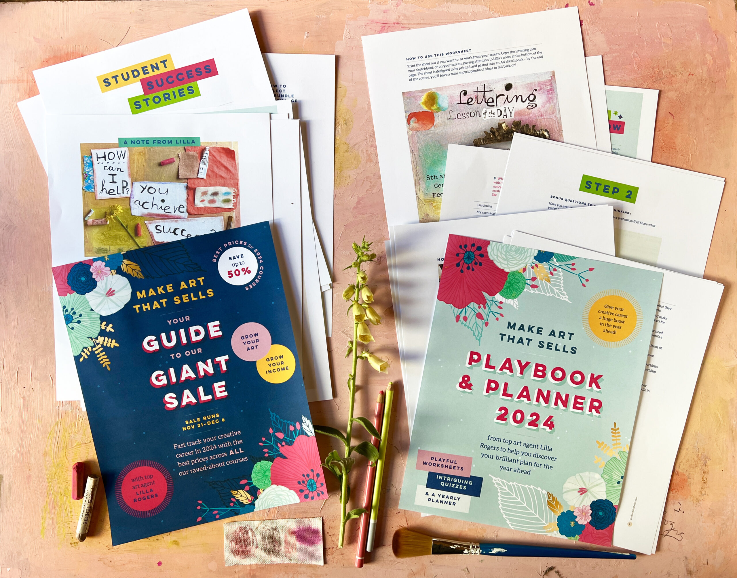 sale guide and playbook flatlay