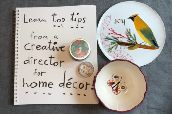 Home décor products, painted bird on a plate and a butterfly dish
