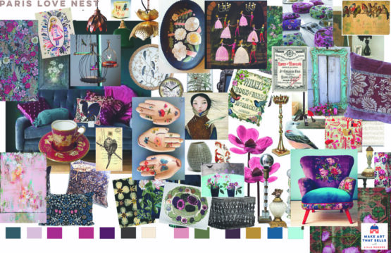 PARIS LOVE NEST inspirational trend board by Lilla Rogers for online art course Creating Collections for Home Decor