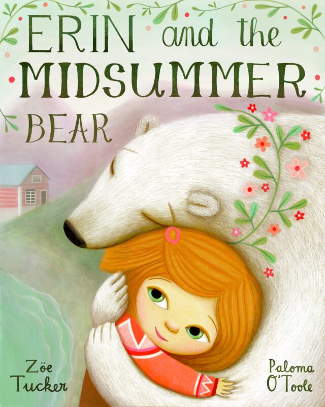 Paloma OToole Book cover Erin and the Midsummer Bear, a girl hugs a polar bear.