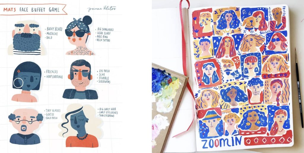 Art from Lilla’s Art Recipes: Drawing Faces by Make Art That Sells students Josiane Vlitos (left) and Anna Ivanir (right).