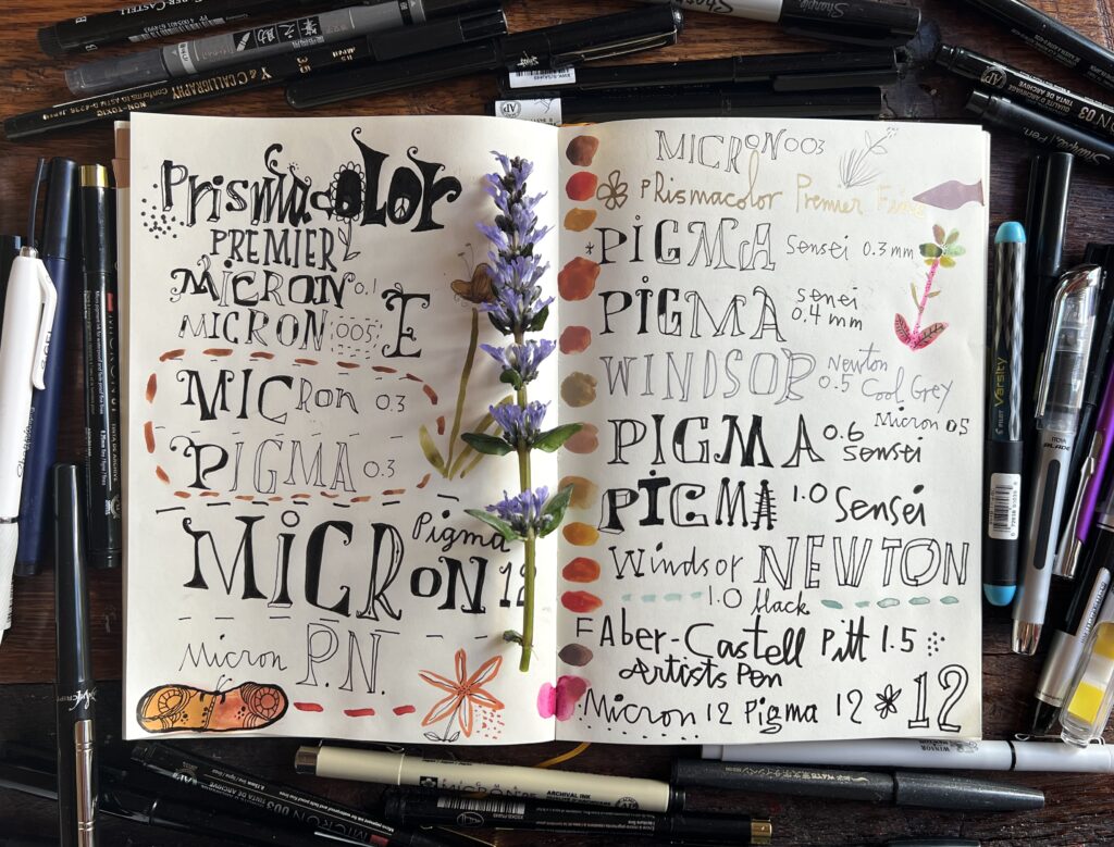 TRYING OUT PENS (1) Trying out lettering in a book