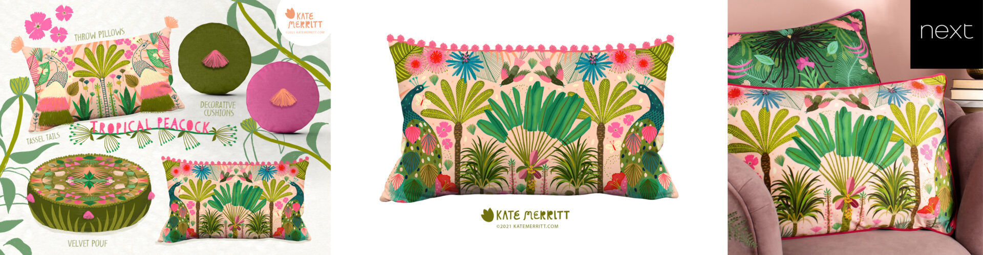 Tropical peacock cushion