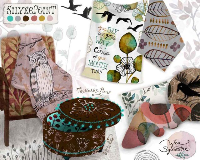 WEN SYLVESTRE SILVERPOINT fabric1 Make Art That Sells See our students’ amazing home décor designs!