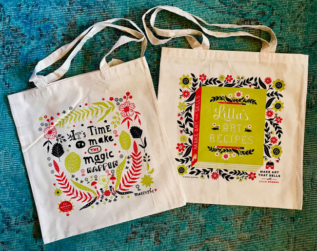 totebagfromLilla Make Art That Sells How Lilla Rogers’ flag ended up on stage with Elizabeth Warren